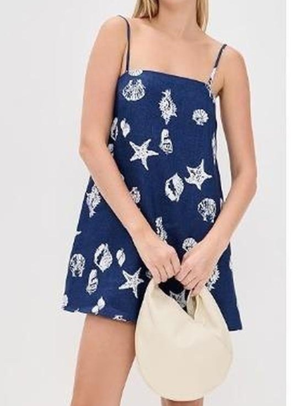 Reformation Aubree Linen Dress Navy &White Size XL